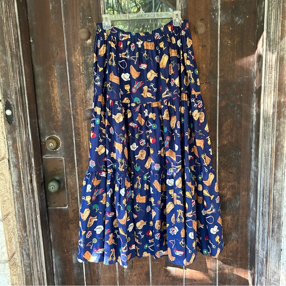 VINTAGE Western Style Lucia Lukken Mixed Print Cotton Broomskirt Skirt, Medium - Picture 2 of 8